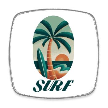 Surf Palm Tree and Beach - Square fridge magnet - white - Front
