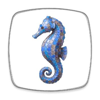 Seepferdchen Mosaik - Blaues Meeres-Design - Viereckiger Kühlschrankmagnet - Weiß - Vorne
