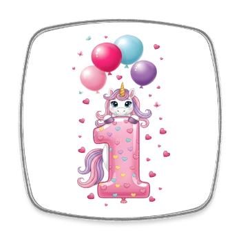 1 Year Girl Cute Unicorn 1st Birthday - Square fridge magnet - white - Front