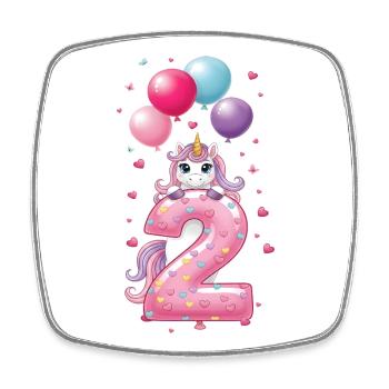 2 Years Girl Cute Unicorn 2nd Birthday - Square fridge magnet - white - Front