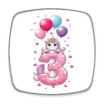3 Years Girl Cute Unicorn 3rd Birthday - Square fridge magnet - white - Front