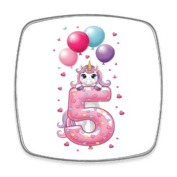 5 Years Girl Cute Unicorn 5th Birthday - Square fridge magnet - white - Front