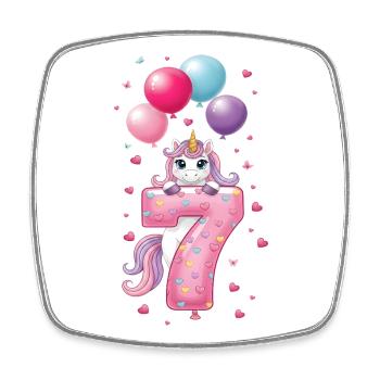 7 ans de fille adorable licorne 7e anniversaire - Magnet carré - blanc - Devant