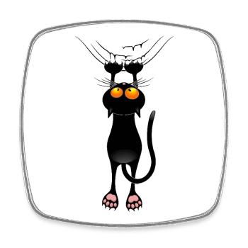 Funny Cat Meme Hanging on Fabric Curtain - Square fridge magnet - white - Front