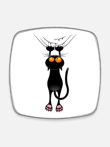 Funny Cat Meme Hanging on Fabric Curtain - Square fridge magnet - white