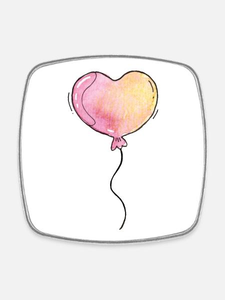 Cute Balloon Heart Watercolor Painting - Square fridge magnet - white
