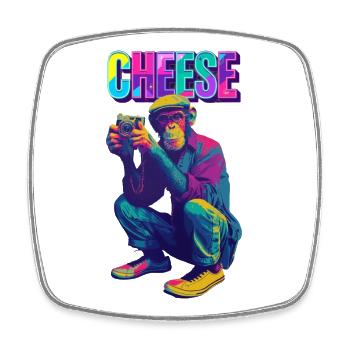 Cheese! Monkey with camera in neon pop art style - Square fridge magnet - white - Front