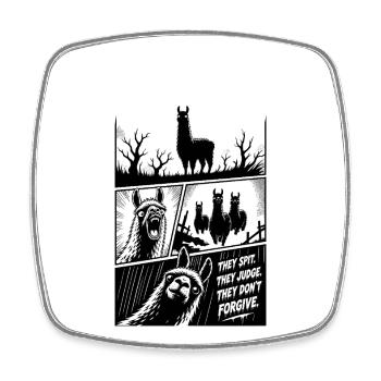 Llamas They Spit They Judge Horror - Square fridge magnet - white - Front