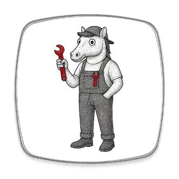 Horse Mechanic with Wrench - Square fridge magnet - white - Front