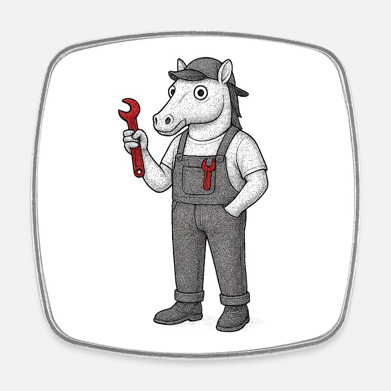 Horse Mechanic with Wrench - Square fridge magnet - white