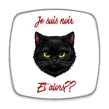 Chat noir et texte rouge audacieux - Magnet carré - blanc - Devant