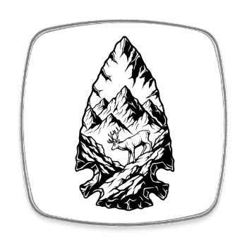 Berglandschaft Hirsch Linienkunst - Viereckiger Kühlschrankmagnet - Weiß - Vorne