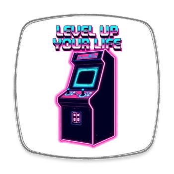 Level Up Your Life Neon Arcade - Viereckiger Kühlschrankmagnet - Weiß - Vorne