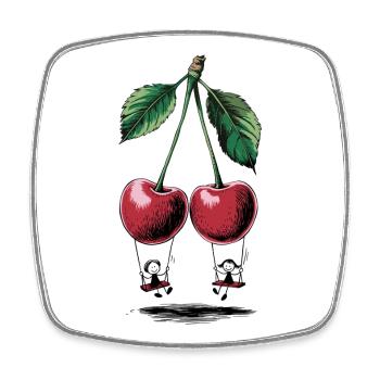 Illustration de cerises avec un look vintage de feuilles - Magnet carré - blanc - Devant