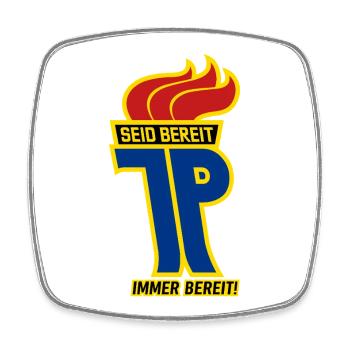 JP - Junge Pioniere immer bereit (mehrfarbig) - Viereckiger Kühlschrankmagnet - Weiß - Vorne