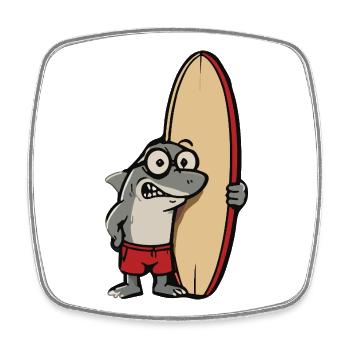 Surferhai Cartoon mit Surfbrett - Viereckiger Kühlschrankmagnet - Weiß - Vorne