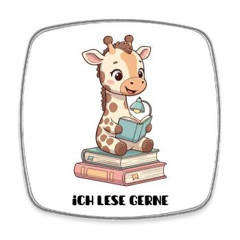Lernende Giraffe mit Lesestapel - Viereckiger Kühlschrankmagnet - Weiß - Vorne