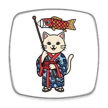 Japanese cat with fish flag - Square fridge magnet - white - Front