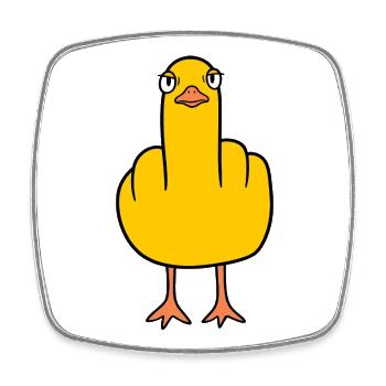 Naughty Duck Middle Finger | Funny Cartoon Duck - Square fridge magnet - white - Front