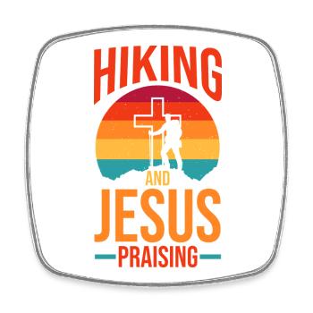 Hiking Mountain Trail Backpacking Outdoors Poaching - Square fridge magnet - white - Front