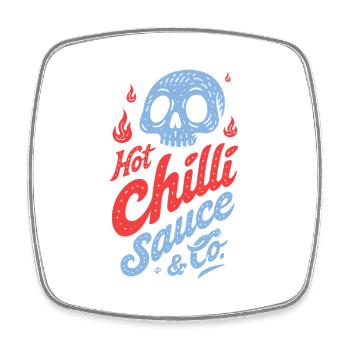 Blue Skull Chili Sauce Design - Square fridge magnet - white - Front