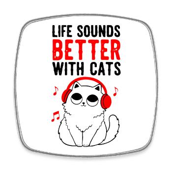 Cute cat with headphones music lover - Square fridge magnet - white - Front