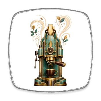 Art Deco Steampunk Coffee Machine - Square fridge magnet - white - Front