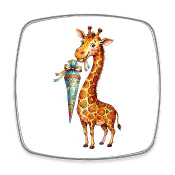 Giraffe mignonne rentrée à l’école avec un cornet d’école - Magnet carré - blanc - Devant