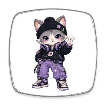 Kawaii Straßenkatze - Viereckiger Kühlschrankmagnet - Weiß - Vorne