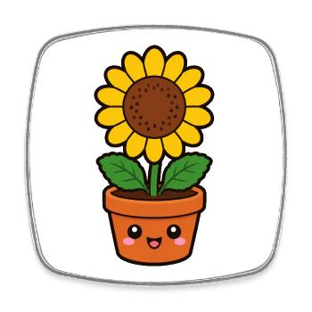Fröhliche Sonnenblume im Topf - Viereckiger Kühlschrankmagnet - Weiß - Vorne