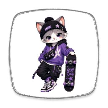 Kitten Miko Skate Purple Stars - Viereckiger Kühlschrankmagnet - Weiß - Vorne