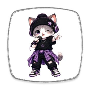 Lila K-Pop Singende Katze - Viereckiger Kühlschrankmagnet - Weiß - Vorne