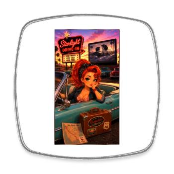 Ginger Pin-up Drive-In Retro-Auto 50s – Kek-Ina - Viereckiger Kühlschrankmagnet - Weiß - Vorne