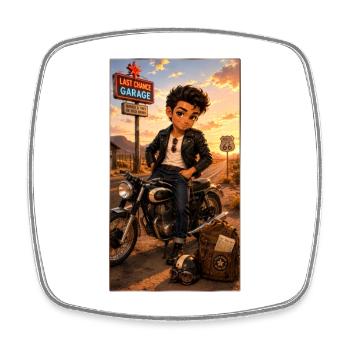 Steven Biker Motorcycle Road 66 Vintage – Kek-Ina - Viereckiger Kühlschrankmagnet - Weiß - Vorne
