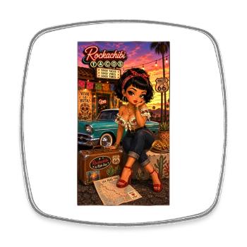 Penelope Pinup Road 66 Vintage 50er - Chibi Kek-In - Viereckiger Kühlschrankmagnet - Weiß - Vorne