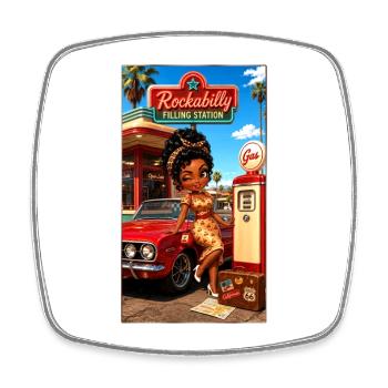 Gloria Pinup Cherry 50s Tankstelle – Kek-Ina - Viereckiger Kühlschrankmagnet - Weiß - Vorne