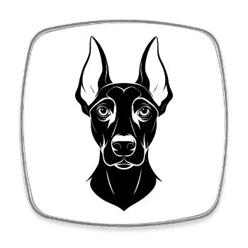Tête de chien Doberman Pinscher - Magnet carré - blanc - Devant
