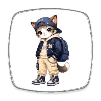 Cat Streetwear blaue Kapuze - Viereckiger Kühlschrankmagnet - Weiß - Vorne