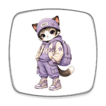 Kawaii-Katze im lila Hoodie - Viereckiger Kühlschrankmagnet - Weiß - Vorne