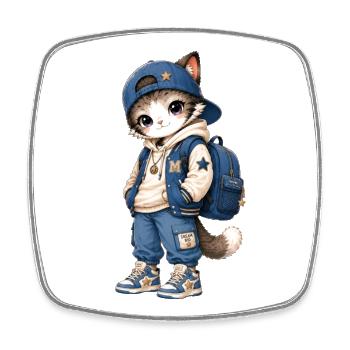 Kitten Streetwear mit blauer Kapuze - Viereckiger Kühlschrankmagnet - Weiß - Vorne