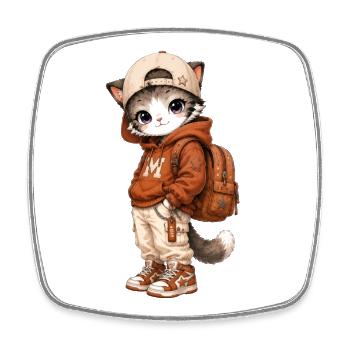 Cat Streetwear orangefarbener Hoodie - Viereckiger Kühlschrankmagnet - Weiß - Vorne