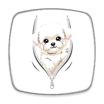 Bichon Fris schaut durch Reissverschluss - Viereckiger Kühlschrankmagnet - Weiß - Vorne