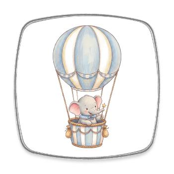 Bébé éléphant en montgolfière bleu - Magnet carré - blanc - Devant