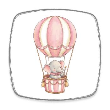 Bébé éléphant en montgolfière rose - Magnet carré - blanc - Devant