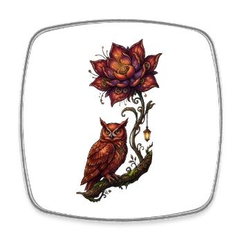 Hibou luminescent et fleur de feu - Magnet carré - blanc - Devant