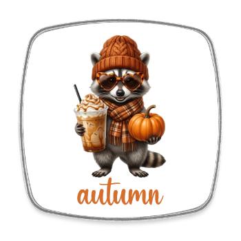 Cozy Autumn Raccoon - Square fridge magnet - white - Front