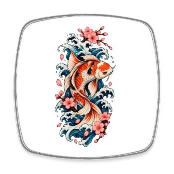 Koi in Wellen und Sakura - Viereckiger Kühlschrankmagnet - Weiß - Vorne
