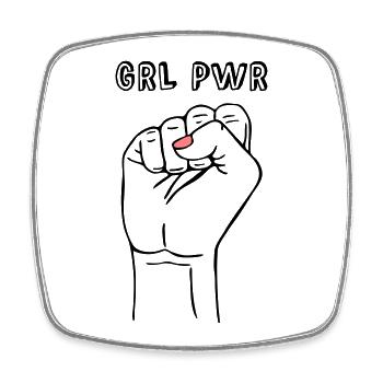 Poing girl power - Magnet carré - blanc - Devant