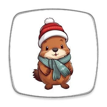 Cute otter in festive winter look! - Square fridge magnet - white - Front
