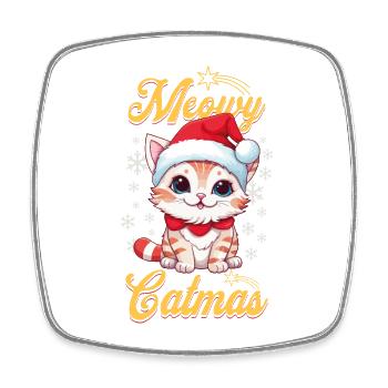 Cat Christmas Merry Meowy Catmas Ugly Cute - Square fridge magnet - white - Front